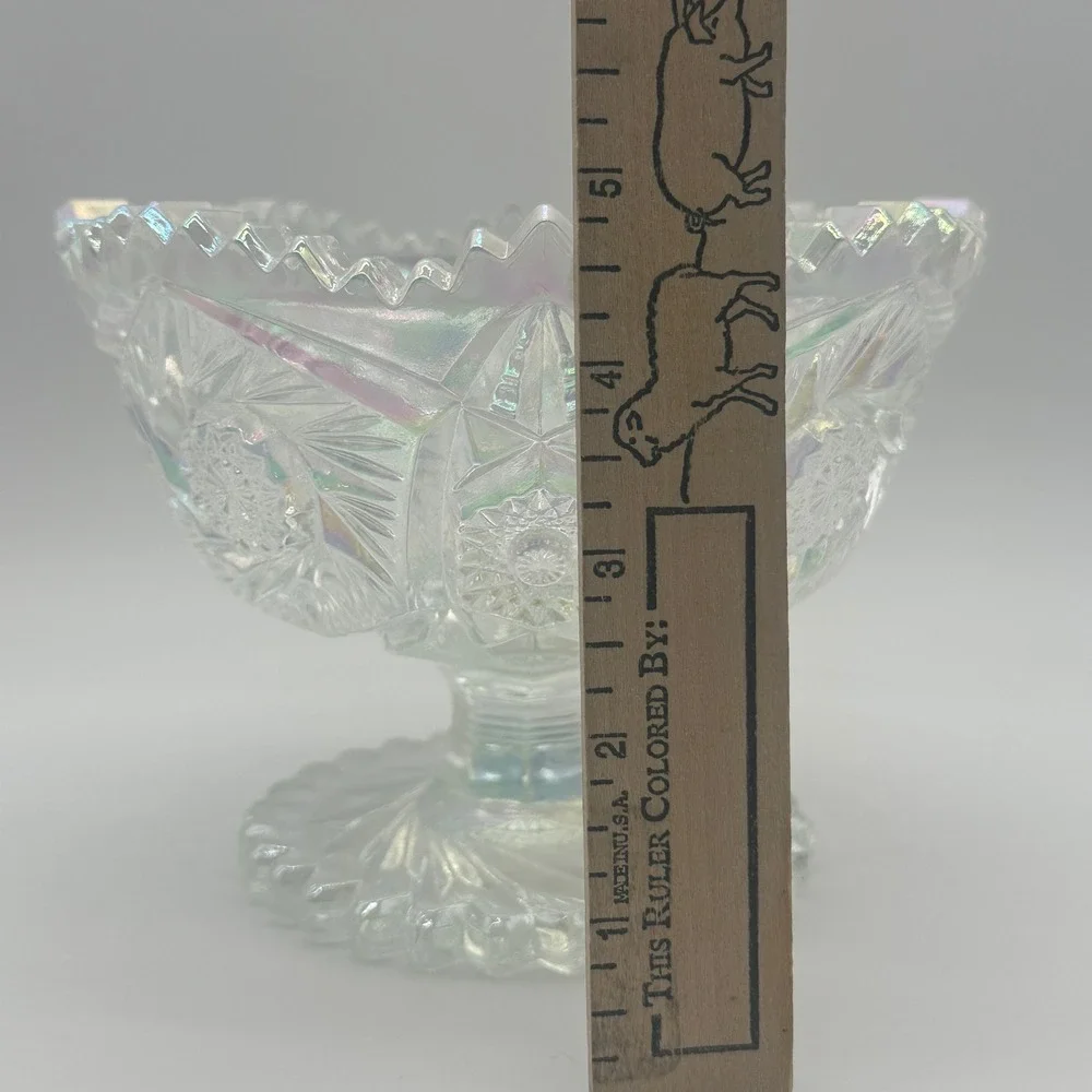 Vintage L.E. Smith Carnival Glass Footed Bowl Iridescent Pinwheel Star Pattern